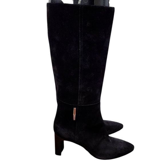 Longchamp -women’s Roseau Heeled boots Black suede leather Bamboo logo EU 38/7.5 - Picture 2 of 14